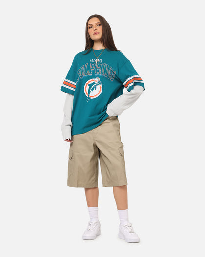 Mitchell & Ness Miami Dolphins Waffle Mock Layer Long Sleeve T-Shirt Teal