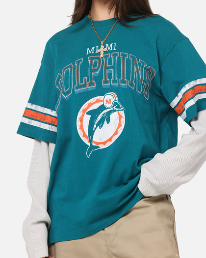 Mitchell & Ness Miami Dolphins Waffle Mock Layer Long Sleeve T-Shirt Teal