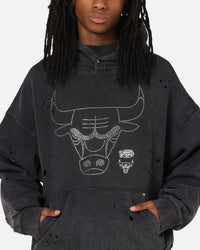 Mitchell & Ness Chicago Bulls Distressed Rhinestone Logo Hoodie Faded Black