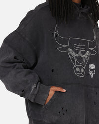 Mitchell & Ness Chicago Bulls Distressed Rhinestone Logo Hoodie Faded Black
