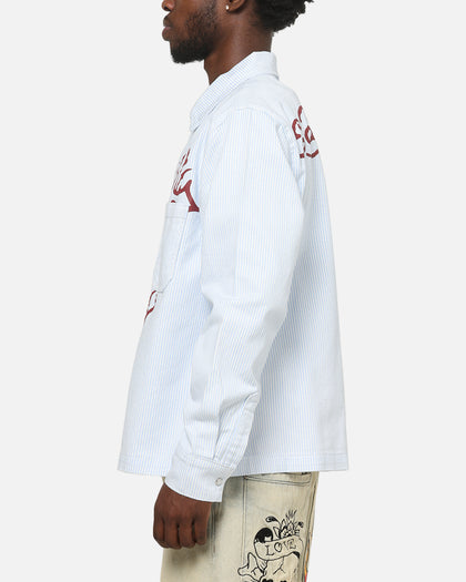 Ed Hardy Euro Button Up Shirt Blue Pinstripe