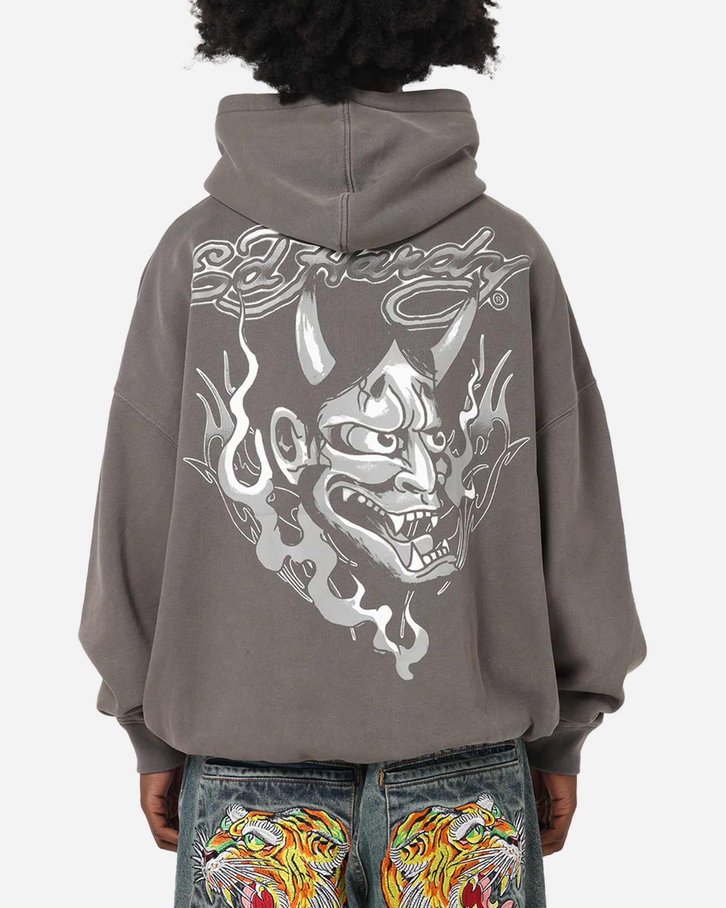 Ed Hardy Double Horns Hoodie Washed Charcoal | Culture Kings NZ