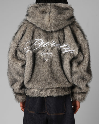 Loiter Faux Fur Hooded Jacket Off White