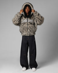 Loiter Faux Fur Hooded Jacket Off White