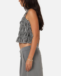 XXIII Women's Shirred Top Black Check