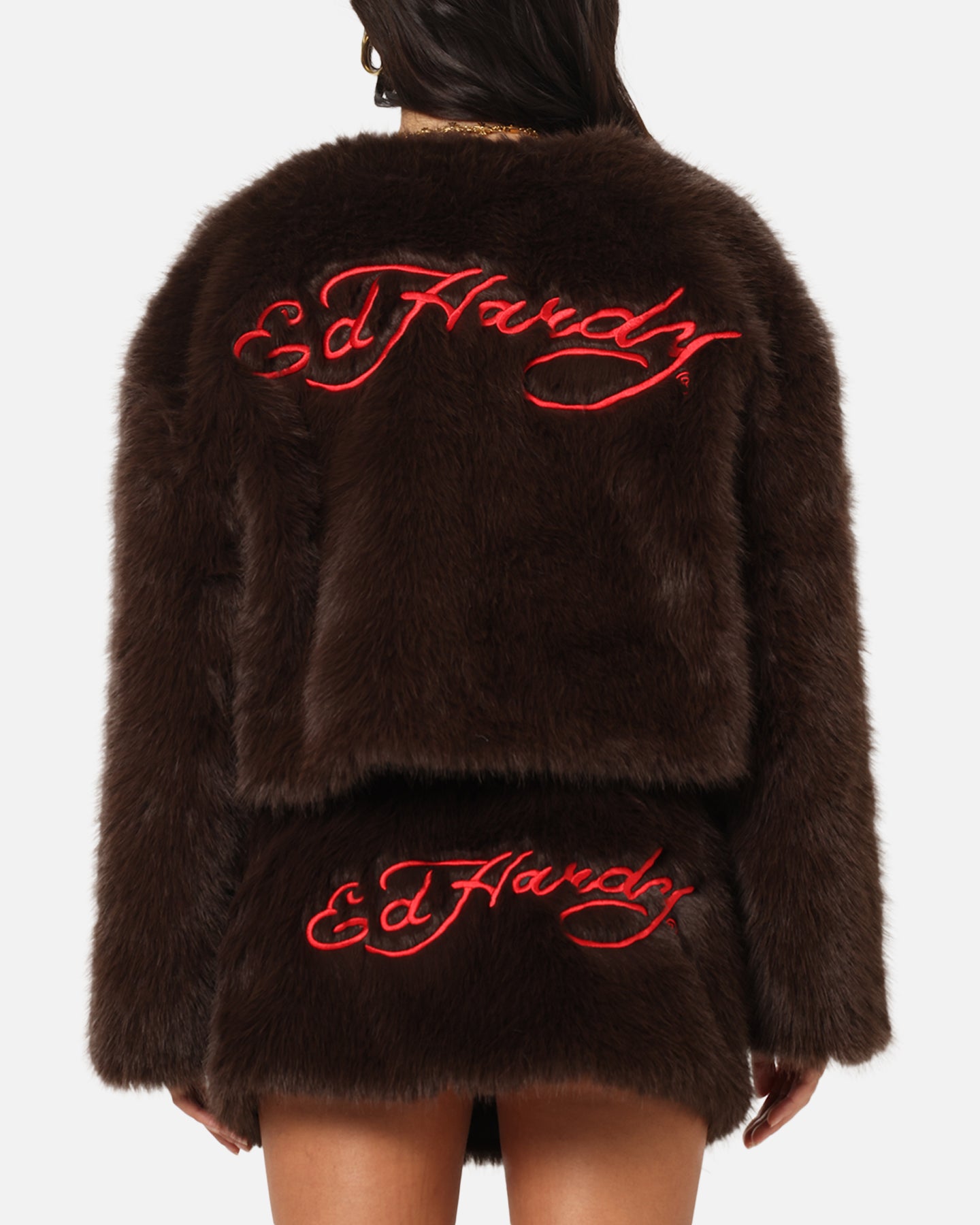 Ed Hardy Women's Faux Fur Jacket Brown | Culture Kings NZ