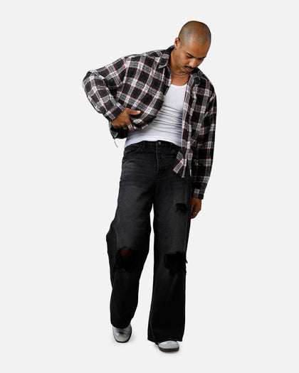 MNML Washed Cropped Flannel Shirt Black/White