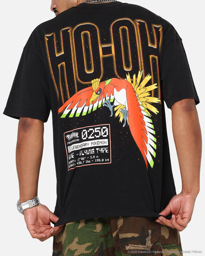 The Pokémon Collection By 73Studio Ho-Oh T-Shirt Black Acidwash