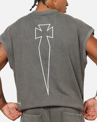 Saint Morta Athletc Cut Off Sweat T-Shirt Washed Charcoal