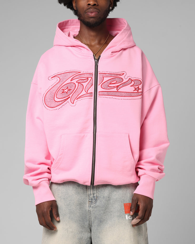 Loiter Silicone Rhinestone Zip Hoodie Pink | Culture Kings NZ