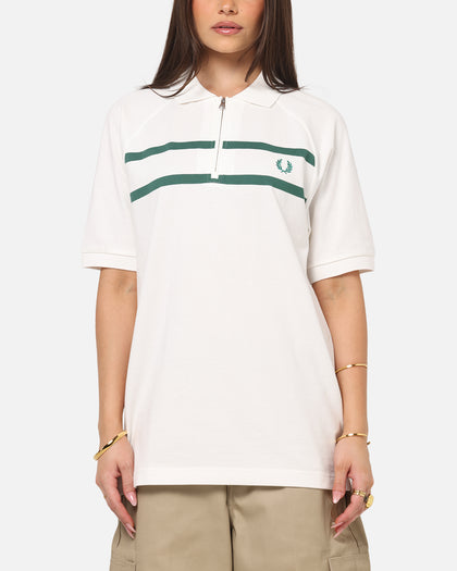 Fred Perry Crepe Pique Zip Neck Polo Shirt Snow White