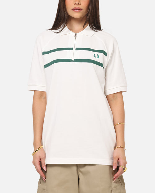 Fred Perry Crepe Pique Zip Neck Polo Shirt Snow White