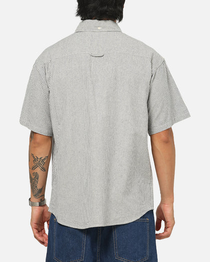 S Double Bay Stripe Classic Button Up Shirt Black/White Stripe