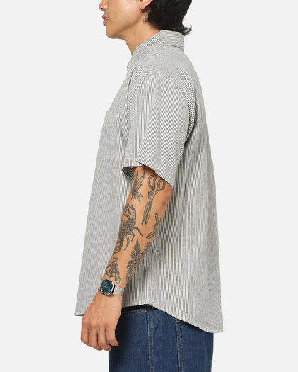 S Double Bay Stripe Classic Button Up Shirt Black/White Stripe