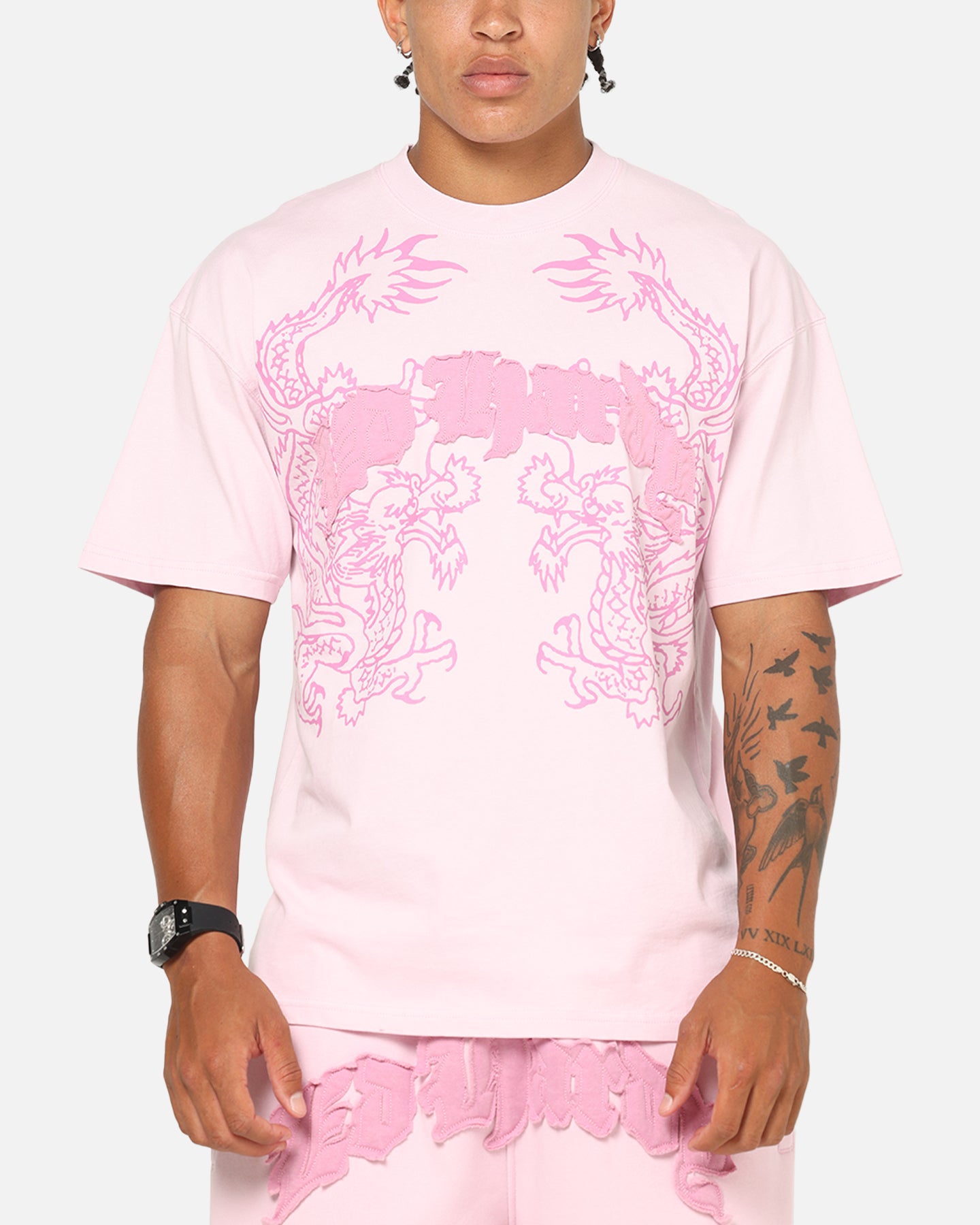 Ed Hardy Double Dragon Applique T-Shirt Pink | Culture Kings NZ