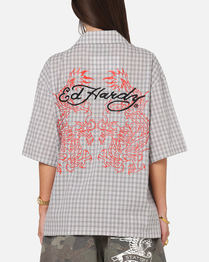 Ed Hardy Dragon Zip Shirt Grey/White Culture Kings NZ