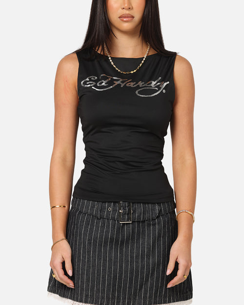Ed Hardy Women's Chrome Boatneck Tank Black