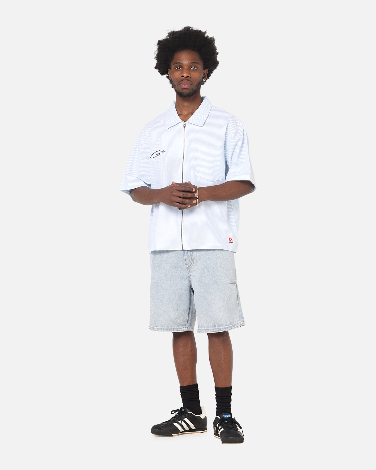 Carre Oxford Stripe Zip Up Shirt Blue/White Stripe | Culture Kings NZ