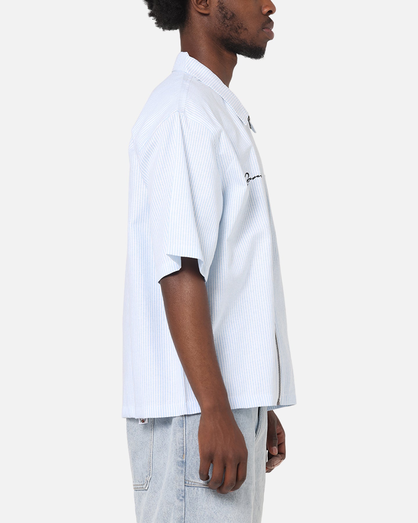 Carre Oxford Stripe Zip Up Shirt Blue/White Stripe | Culture Kings NZ