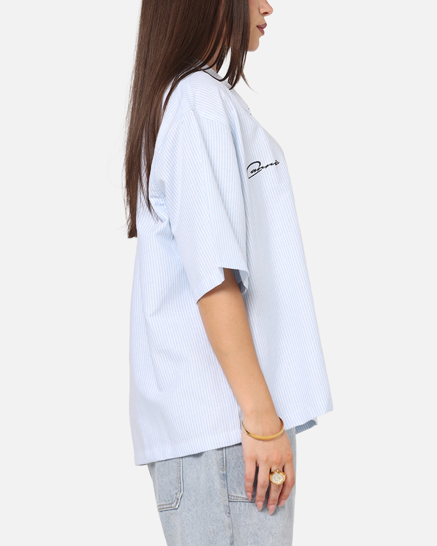 Carre Oxford Stripe Zip Up Shirt Blue/White Stripe | Culture Kings NZ