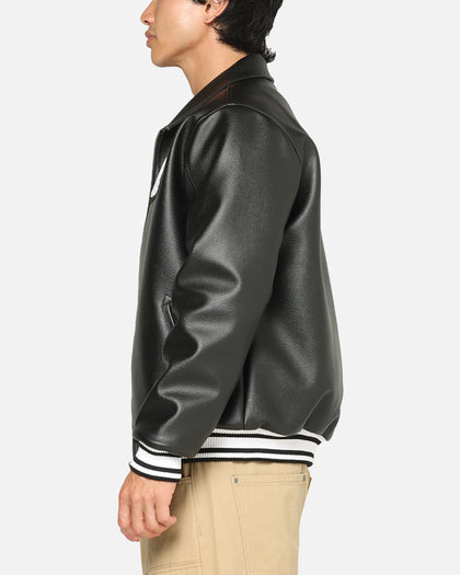 Carre Vegan Leather Varsity Jacket Black/White