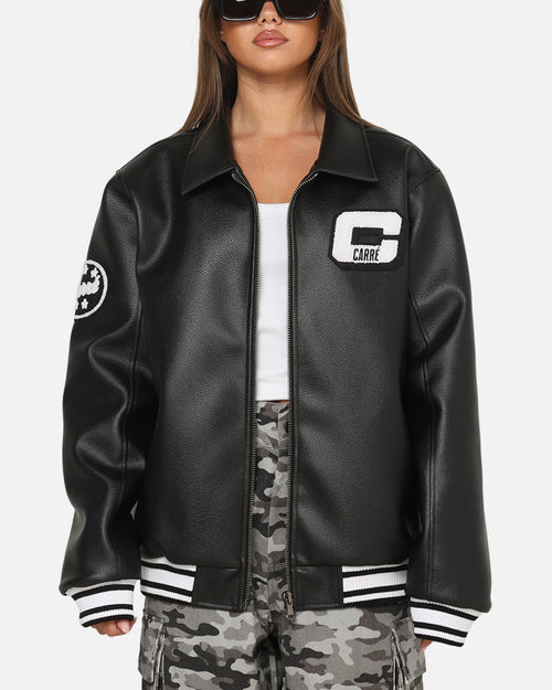 Carre Vegan Leather Varsity Jacket Black/White