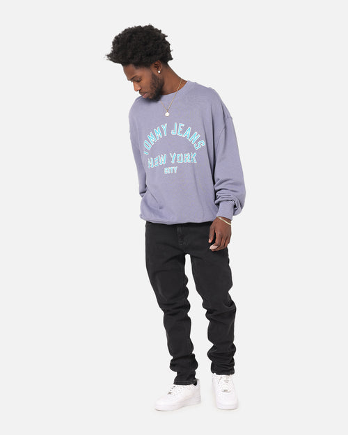Tommy Jeans Cropped Overdyed Varsity Crewneck Washed Blue