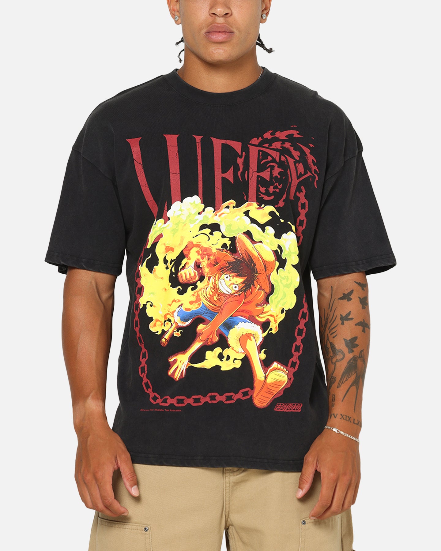 73Studio X One Piece Luffy Vintage T-Shirt Off Black | Culture