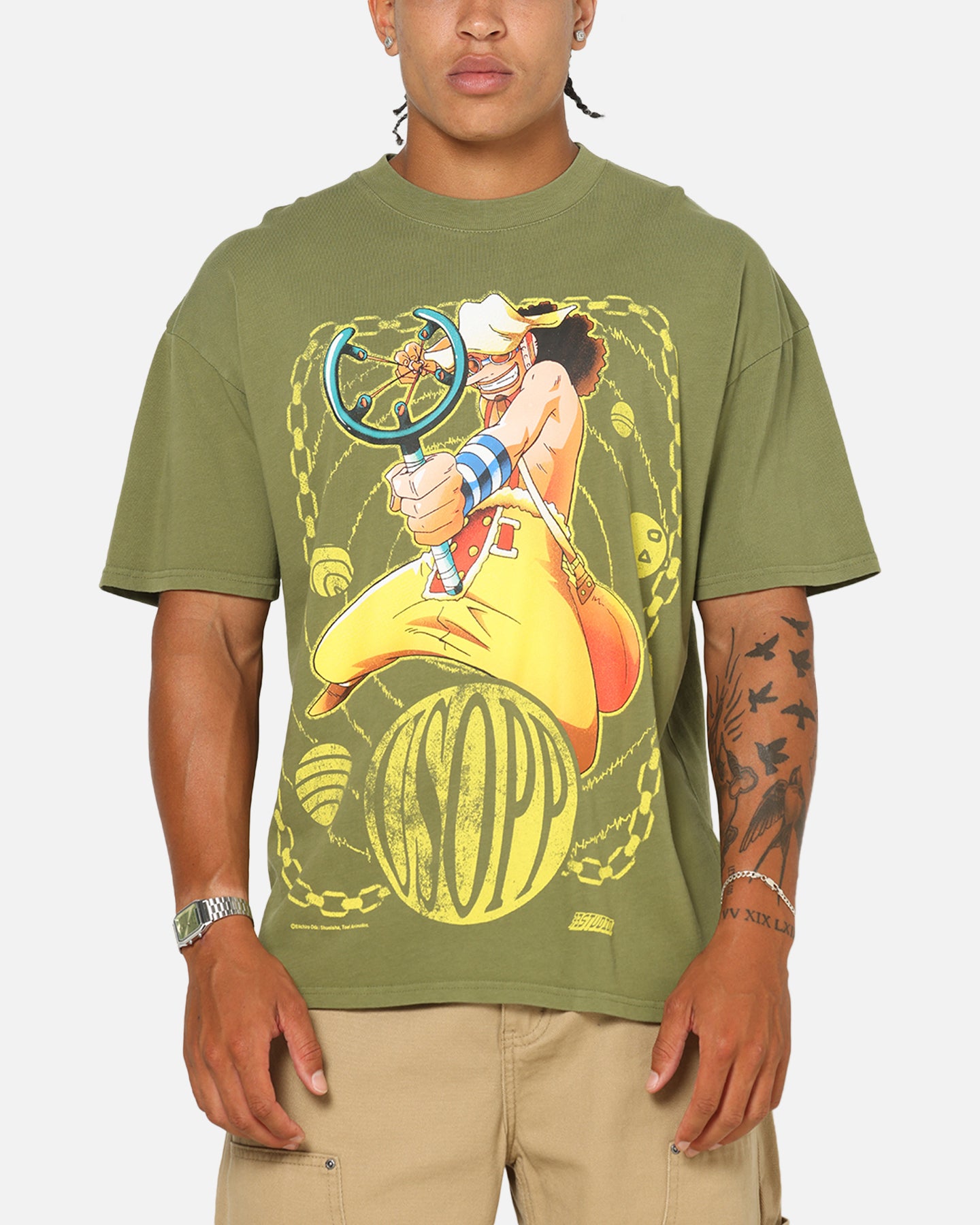 73Studio X One Piece Usopp Vintage T-Shirt Washed Olive | Culture