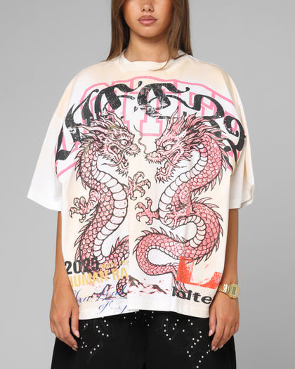 Loiter Dragon Rhinestone T-Shirt White