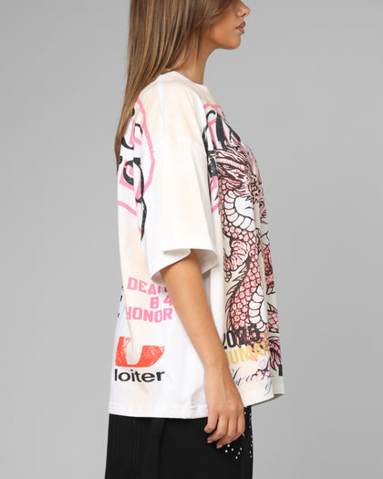 Loiter Dragon Rhinestone T-Shirt White