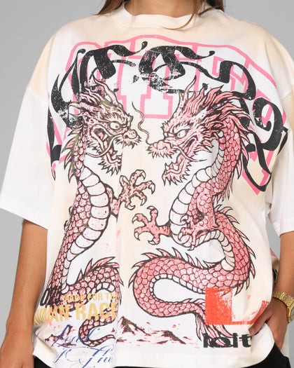 Loiter Dragon Rhinestone T-Shirt White