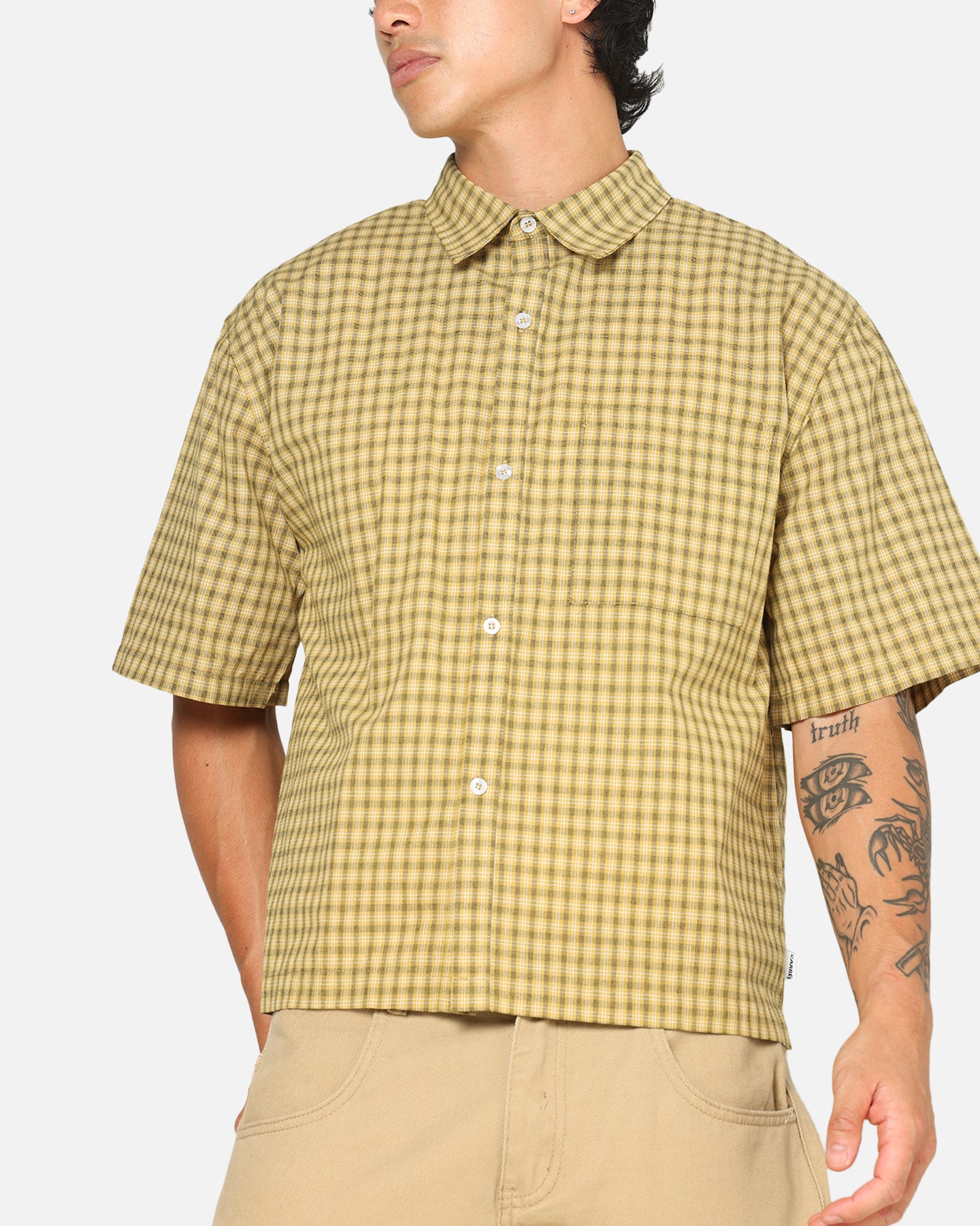 Carre Checkered Boxy Button Up Shirt Yellow Check | Culture Kings NZ