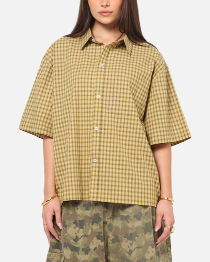 Carre Checkered Boxy Button Up Shirt Yellow Check