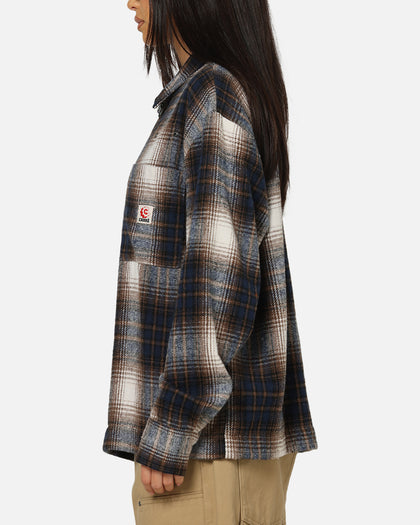 Carre Ombre Zip Up Long Sleeve Shirt Black Plaid