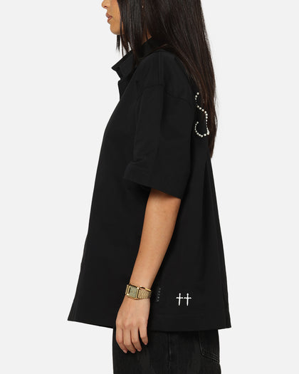 Saint Morta Pearl Script Button Up Shirt Black