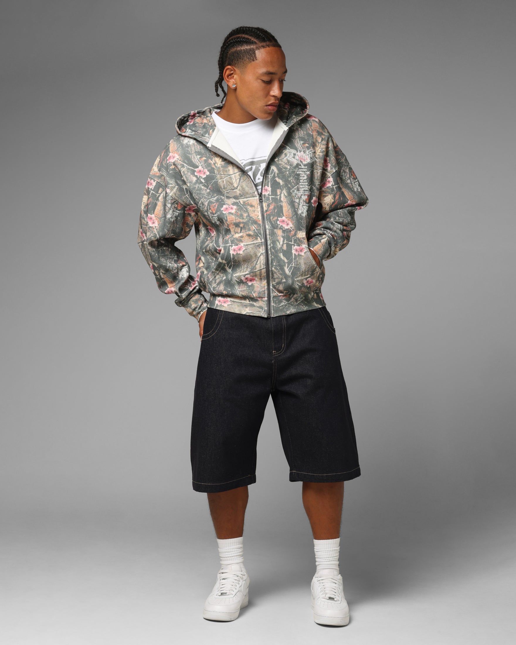 Loiter Waffle Zip Hoodie Pink Tree Camo | Culture Kings NZ
