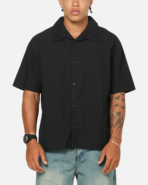 Saint Morta Raw Cut Twill Button Up Shirt Black