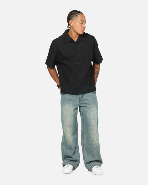 Saint Morta Raw Cut Twill Button Up Shirt Black