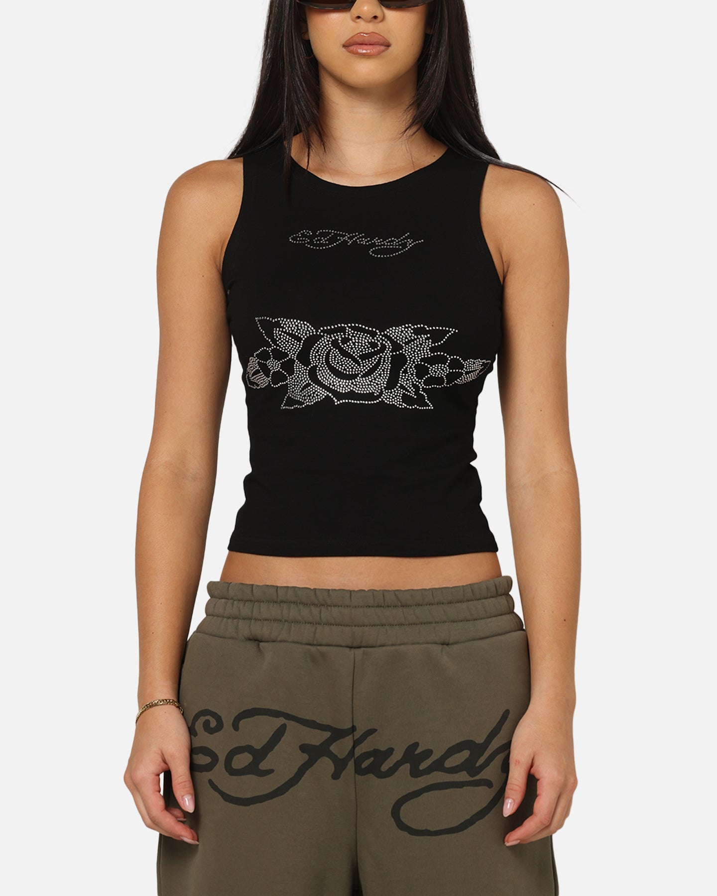 Ed Hardy ストーン レディース タンクトップ Ed Hardy Women's Rhinestone Rose Tank Black | Culture Kings NZ
