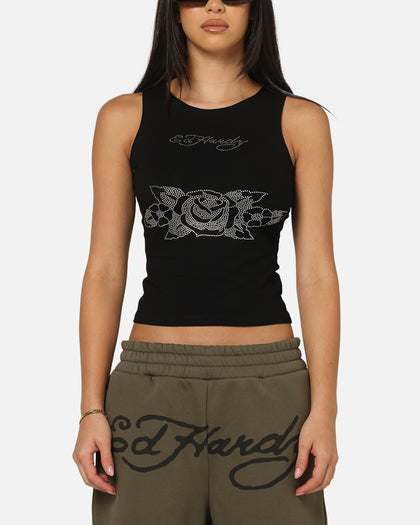 Ed Hardy Women's Rhinestone Rose Tank Black