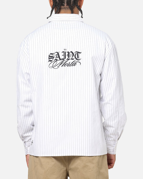 Saint Morta Valhala Pinstripe Long Sleeve Button Up Shirt White/Black