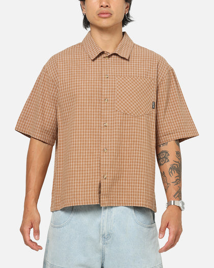 Carre Grid Button Up Shirt Brown-Plaid