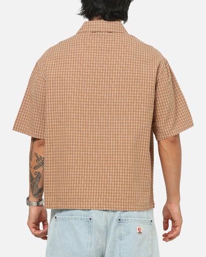 Carre Grid Button Up Shirt Brown-Plaid