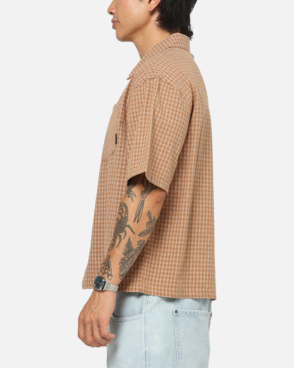 Carre Grid Button Up Shirt Brown-Plaid
