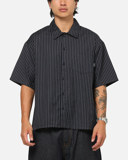 Carre Grid Button Up Shirt Navy Pinstripe