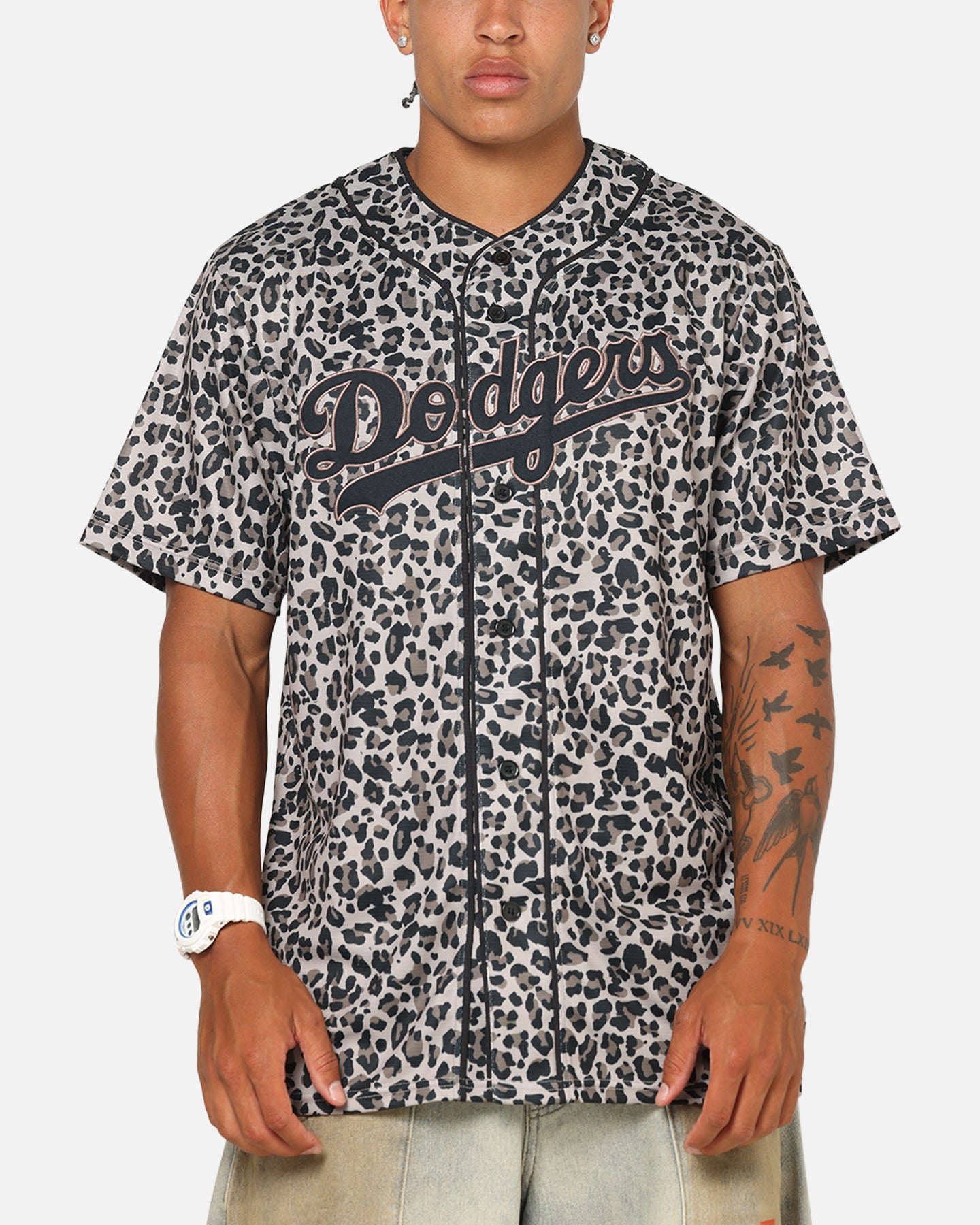 Majestic Athletic Los Angeles Dodgers Leopard Baseball Button Up