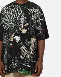 73Studio X WWE 619 All Over Print T-Shirt Black Wash