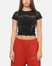 Ed Hardy Women's Cyber Rhinestone Baby T-Shirt Black