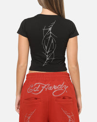 Ed Hardy Women's Cyber Rhinestone Baby T-Shirt Black